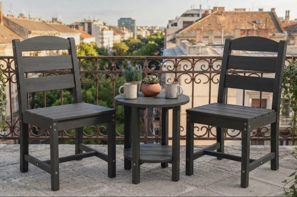 Outdoor Patio Set: 2 Chairs & Round Side Table - photo 2