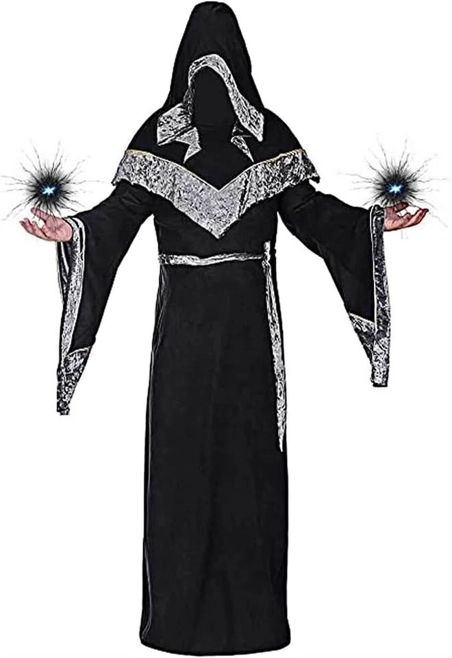 Men’s Wizard Robe Medieval Hooded Cloak Halloween Costume