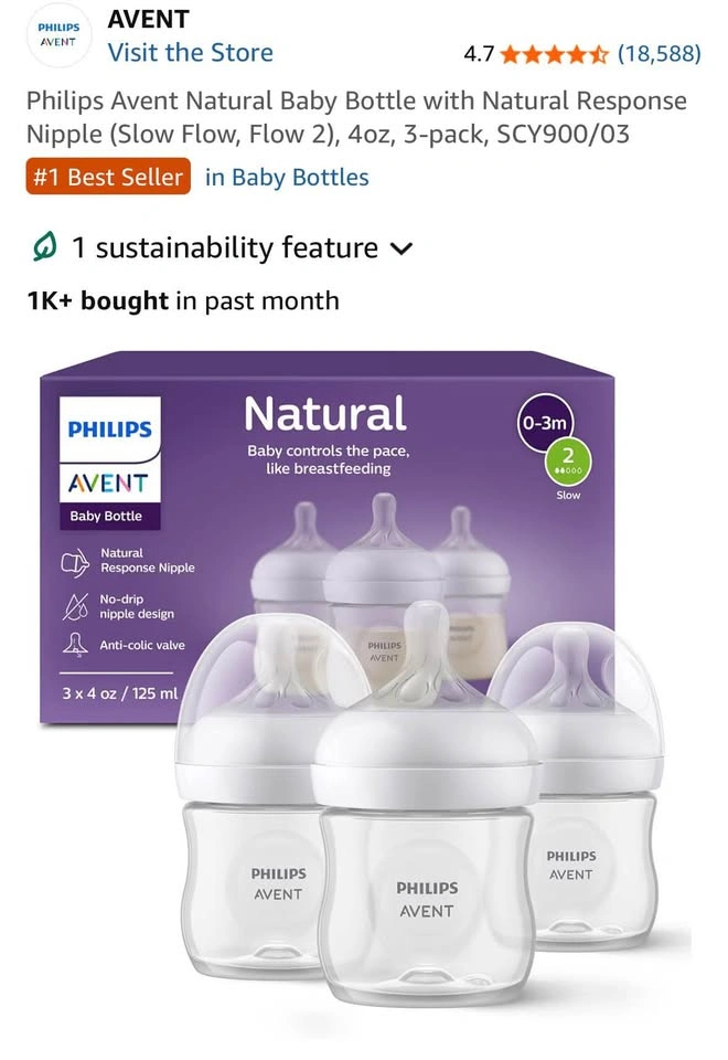 Philips Avent Natural Baby Bottle - pack of 3 - 4oz - photo 2