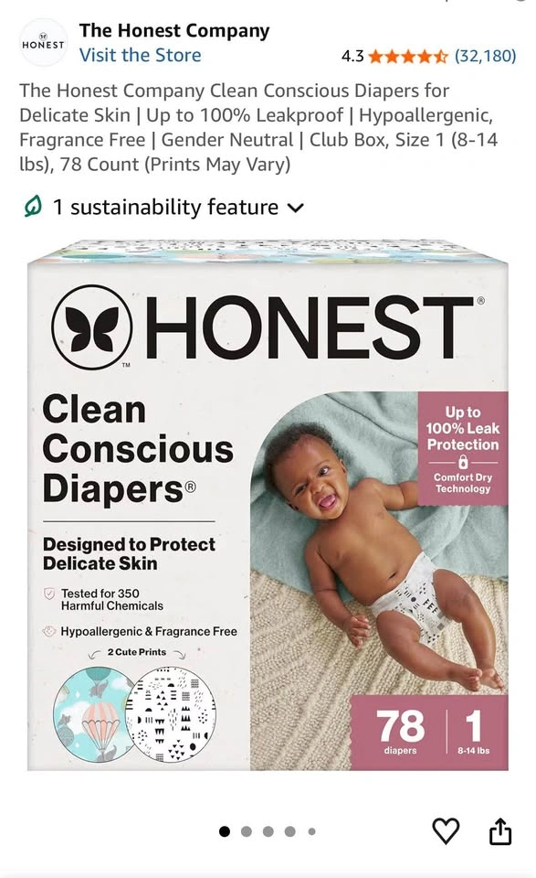 Honest Size 1 diapers -78 ct - photo 2