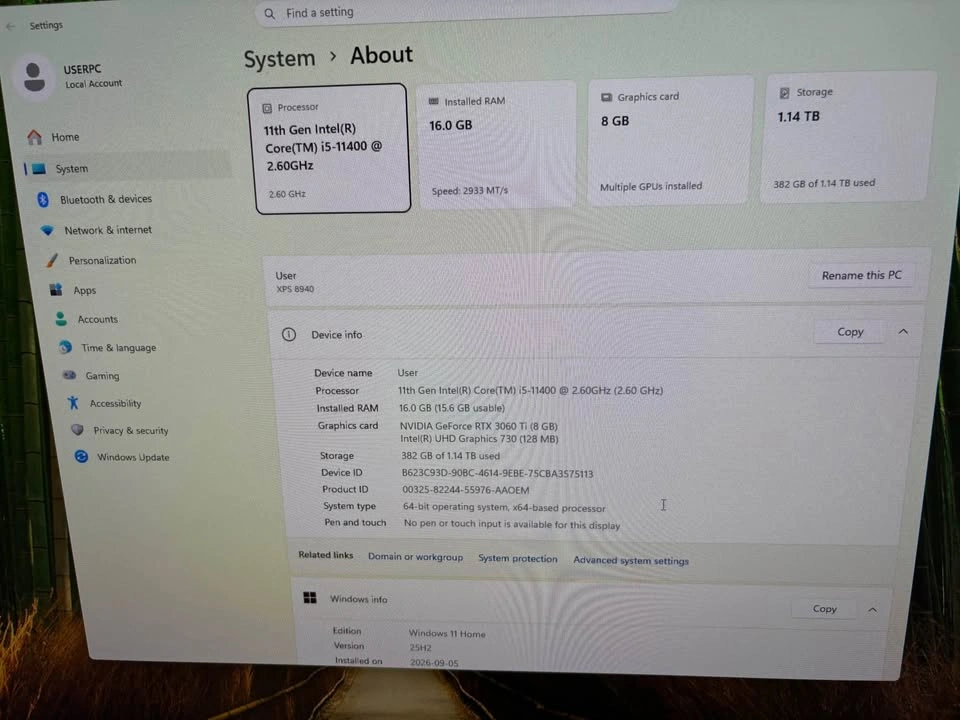 Dell XPS 8940 Desktop - i5-11400, RTX 3060 Ti, 16GB RAM - photo 5