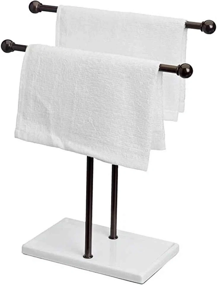 NEW Double Towel Stand | Faux Marble Base | Bathroom Organizer