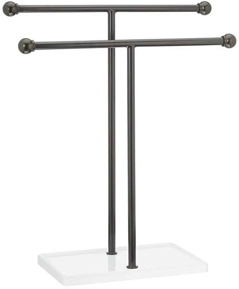 NEW Double Towel Stand | Faux Marble Base | Bathroom Organizer - photo 2