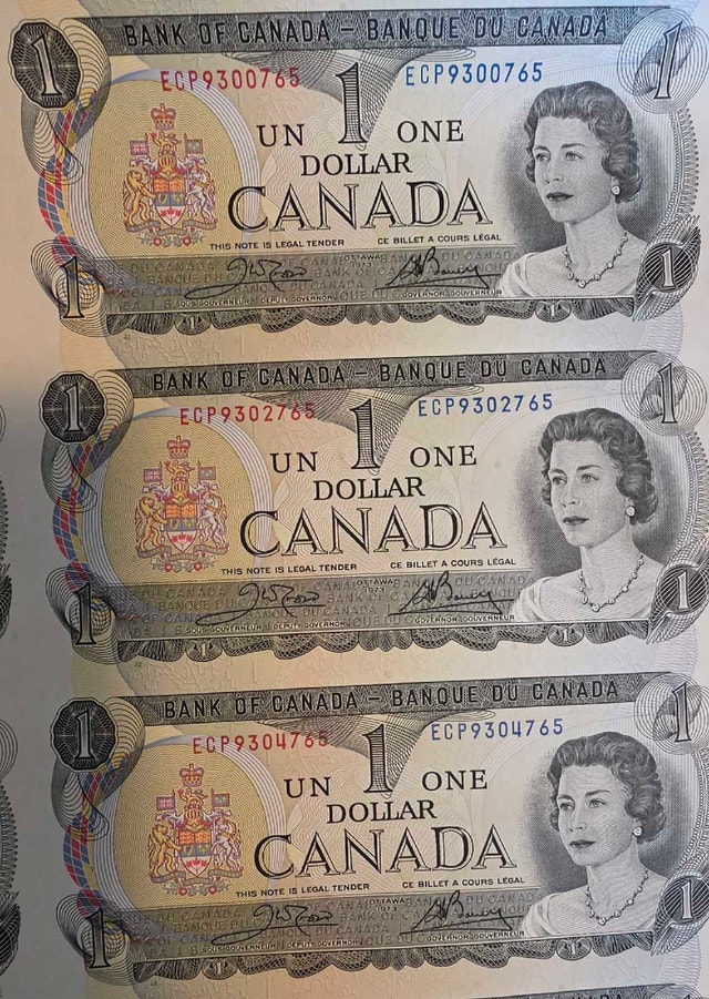 1973 Canadian 1 Dollar Bill - 40 Bill Uncut Sheet - photo 2
