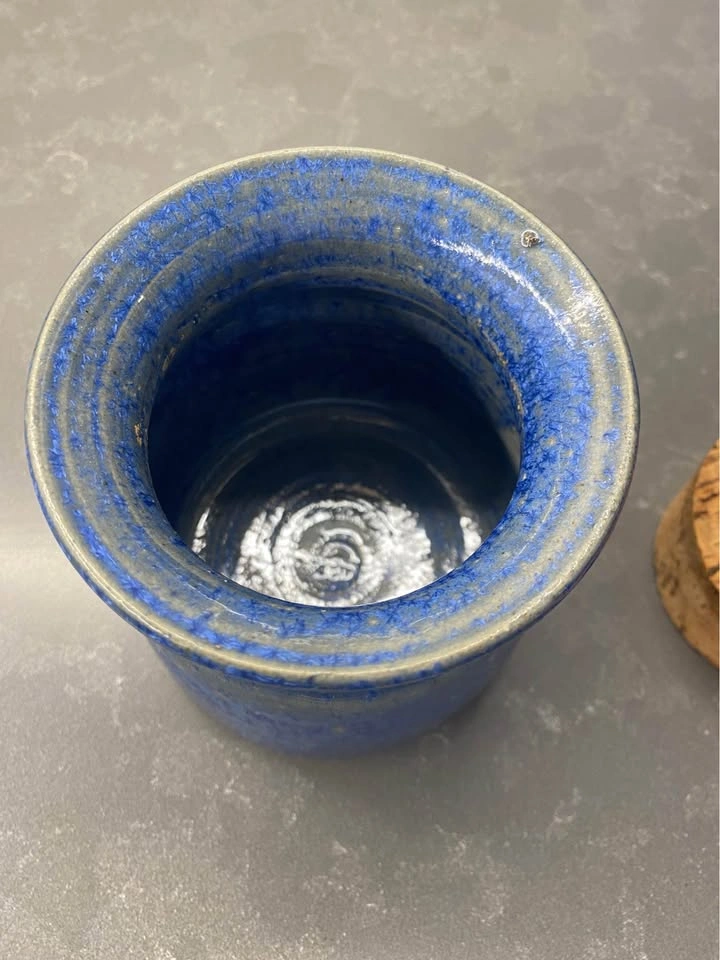 Blue Glazed Stoneware Pottery Jar with Cork Lid - photo 4