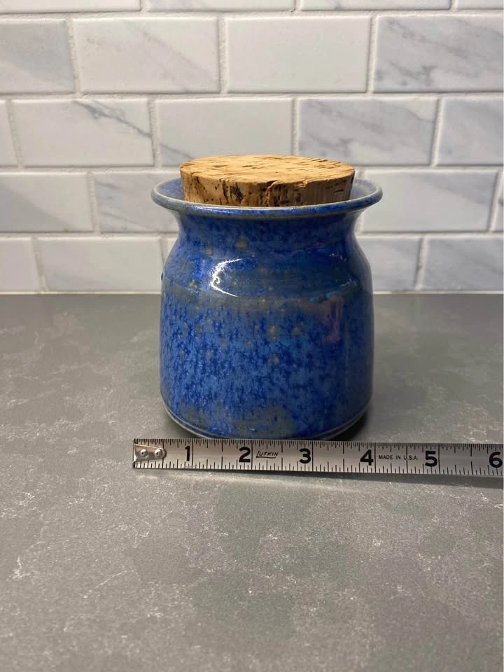 Blue Glazed Stoneware Pottery Jar with Cork Lid - photo 5