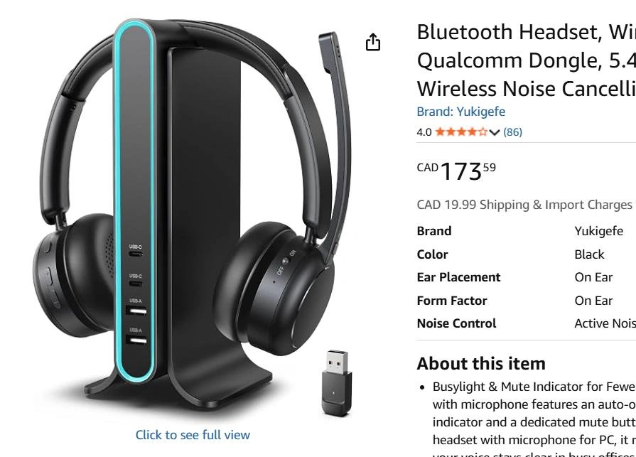 $174 Bluetooth Headset, Wireless Headset with Mic - photo 2