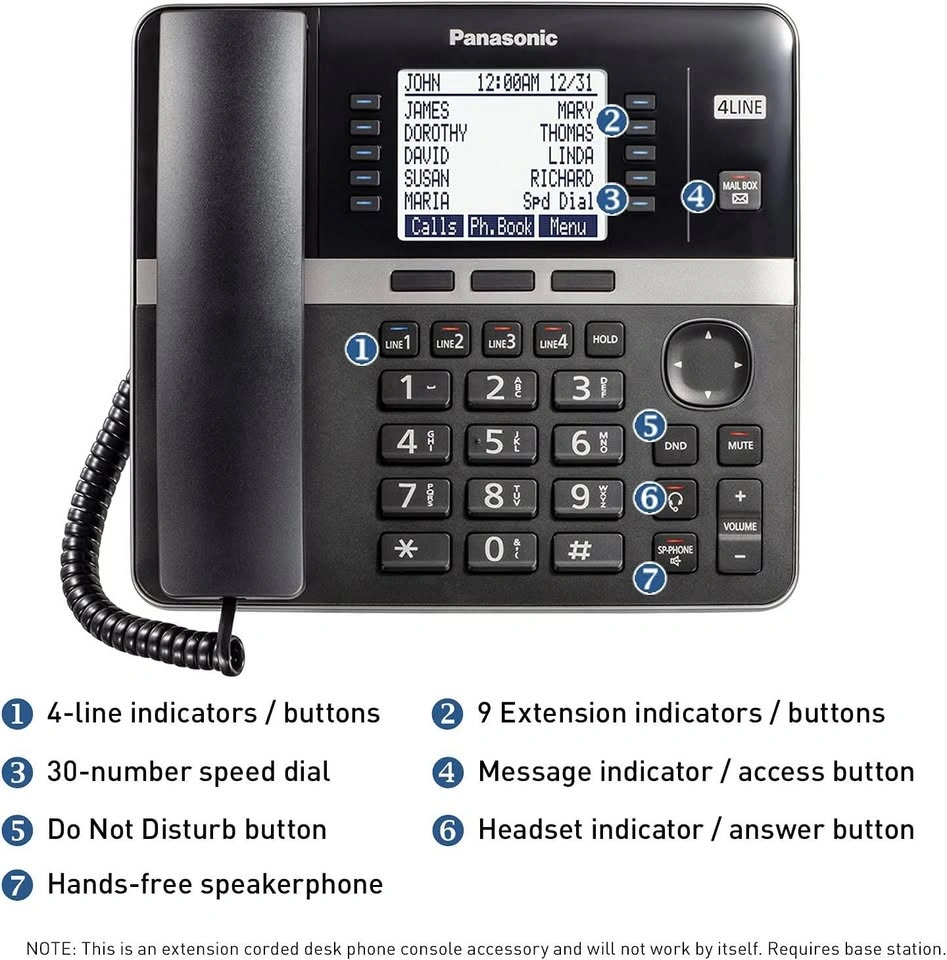 Panasonic Corded Extension Desk Phone KX-TGWA40B - photo 2