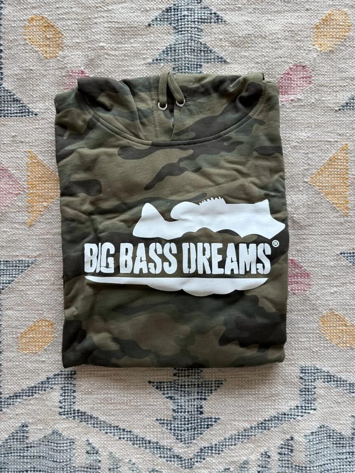 Big Bass Dreams Camo Hoodie – Men’s L – Brand New - photo 3