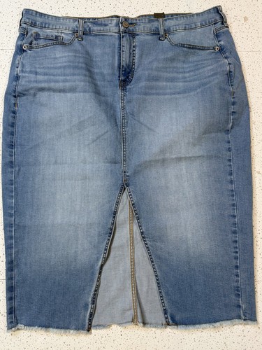 Torrid Midi Denim Front Slit Skirt Women's Size 22 Blue Raw Hem