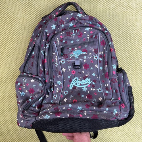 Roots Floral Backpack Grey Pink Teal Multi Compartment Bag