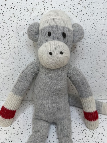 Handmade Sock Monkey Plush Grey Red White 18 in Knit Stuffed Ani - photo 2