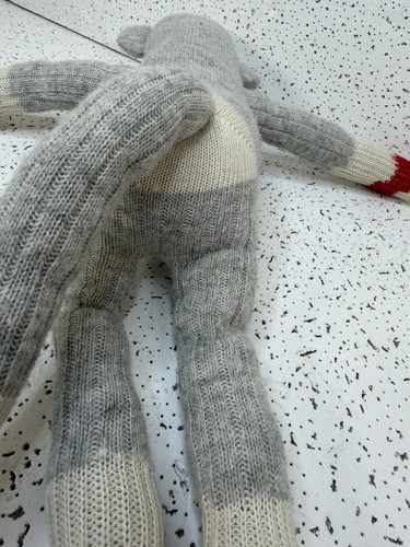Handmade Sock Monkey Plush Grey Red White 18 in Knit Stuffed Ani - photo 4