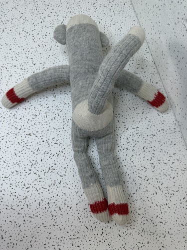 Handmade Sock Monkey Plush Grey Red White 18 in Knit Stuffed Ani - photo 5
