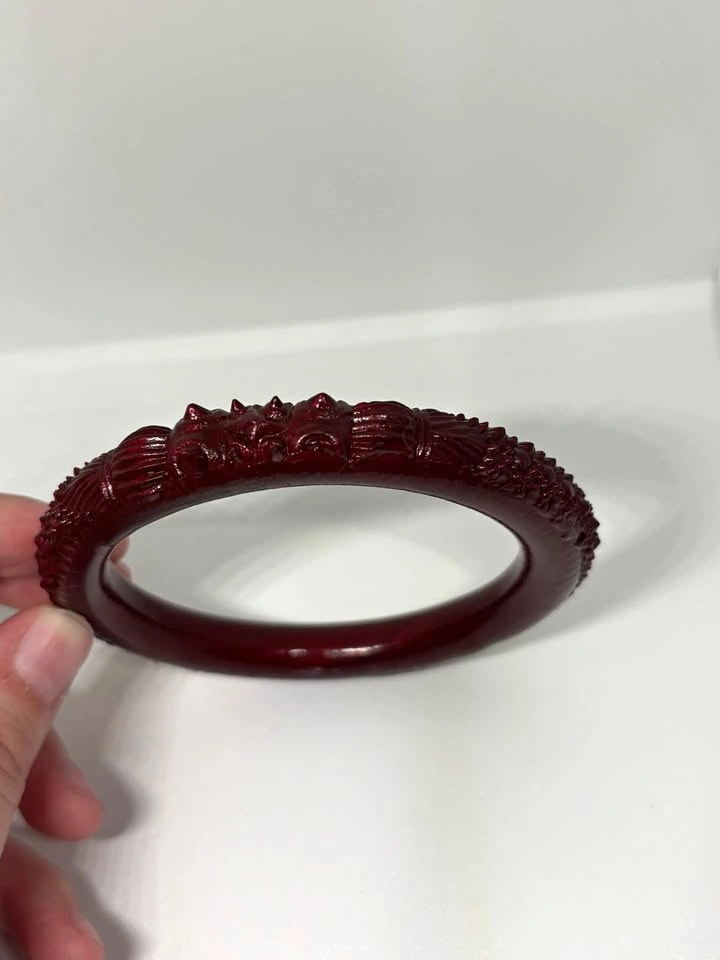 Vintage Carved Red Cinnabar Lacquer Dragon Bangle