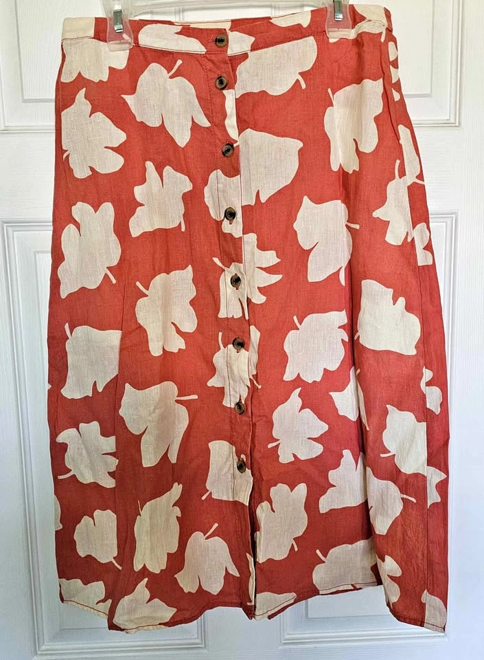 Joe Fresh Women's Linen-Cotton Leaf Print Midi Skirt - Size 10
