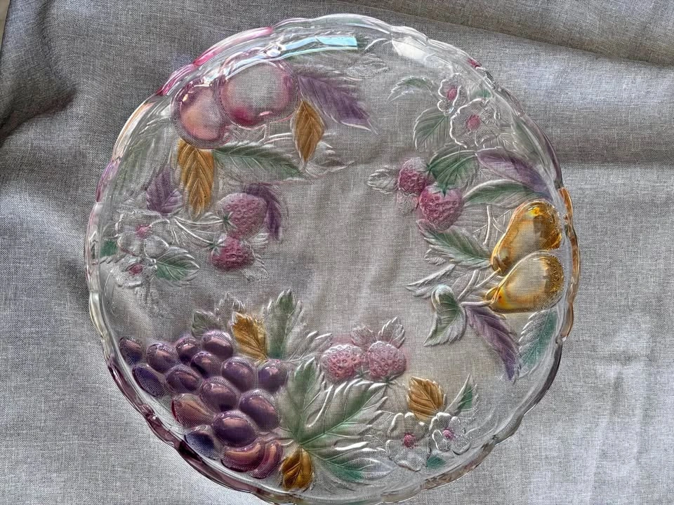 Vintage Embossed Fruit Glass Platter