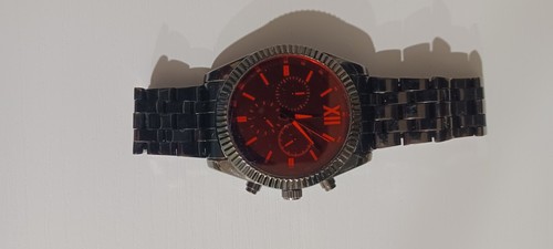 George Men's Analog Watch Black Stainless Steel Bracelet Red Dia