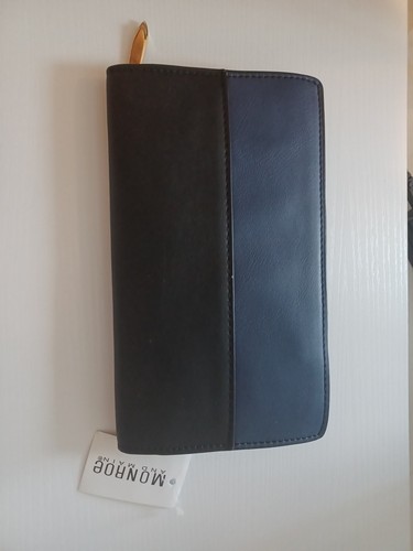 Monroe and Main Blue and Black Leather Wallet with Double Zipper