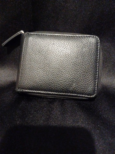 Genuine Leather Men's Wallet RFID Zip Around Black