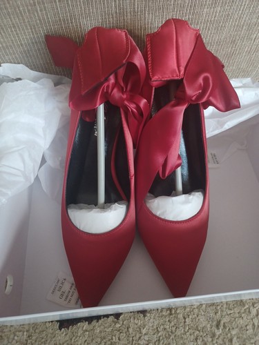 Midnight Velvet Red Satin D'Orsay Bow Pumps Size 7.5W NWB - photo 2