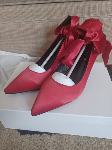 Midnight Velvet Red Satin D'Orsay Bow Pumps Size 7.5W NWB - photo 3