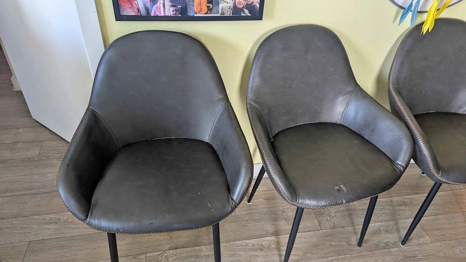 Set of 4 Modern Dark Grey Faux Leather Dining Chairs