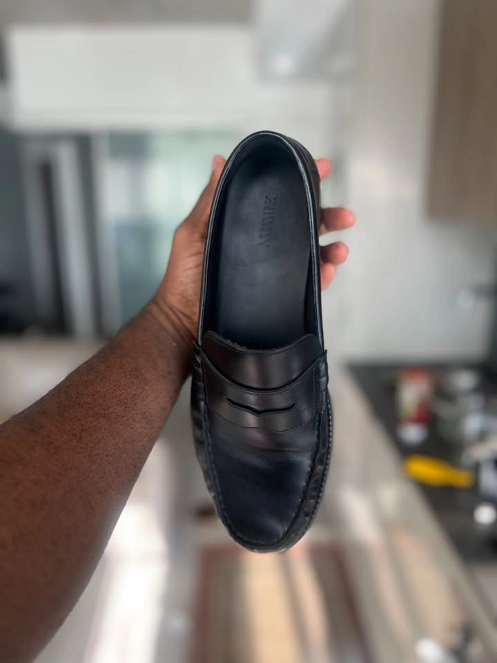Zara Black Leather Penny Loafers – Size 10 [US] – Like New - photo 3