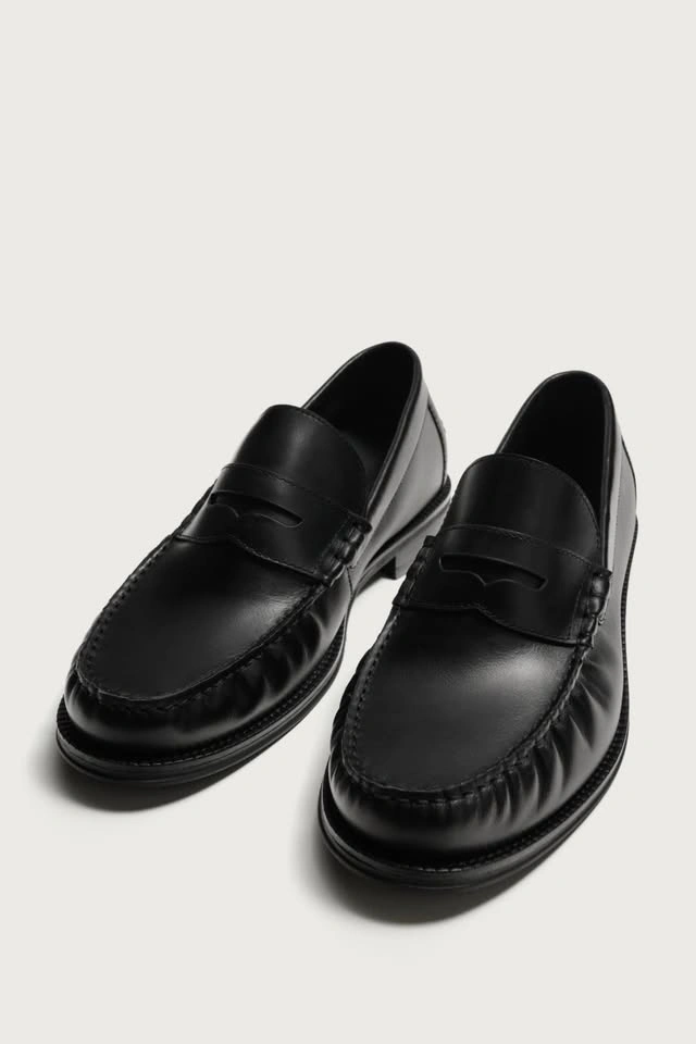 Zara Black Leather Penny Loafers – Size 10 [US] – Like New - photo 5