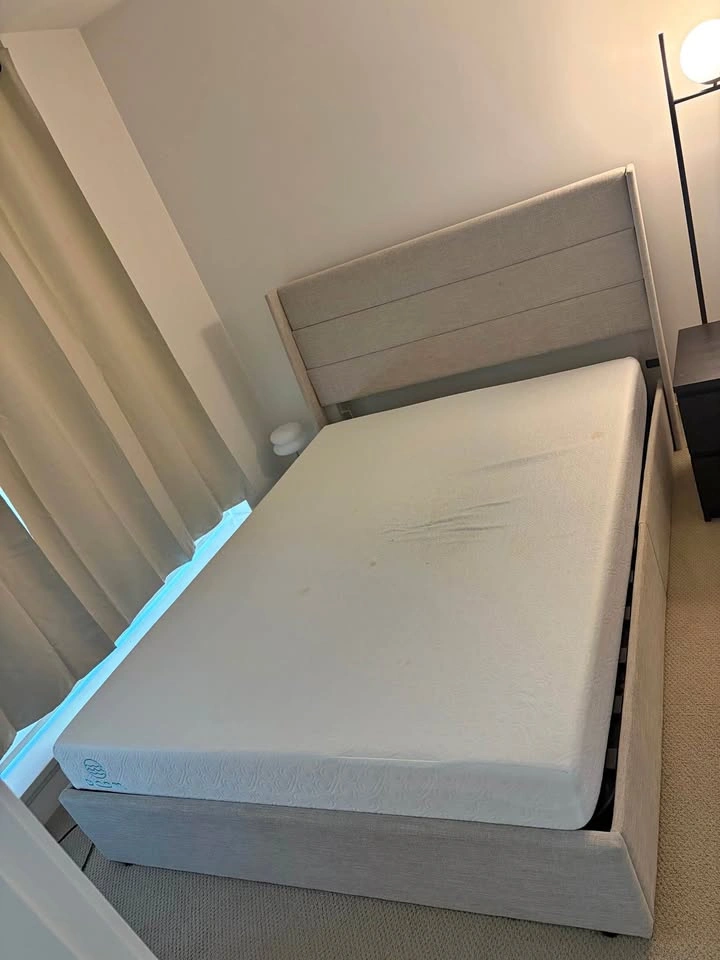 Queen Storage Bed + Mattress + Bedroom Furniture Set – $400