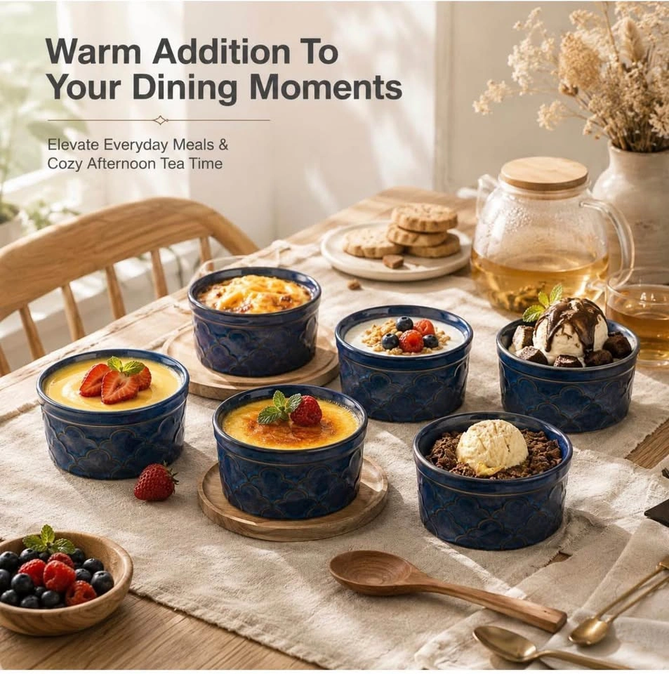 Ramekins Oven Safe, 8 oz Ramekin, Ceramic Dipping Bowls Set of 6 - photo 2