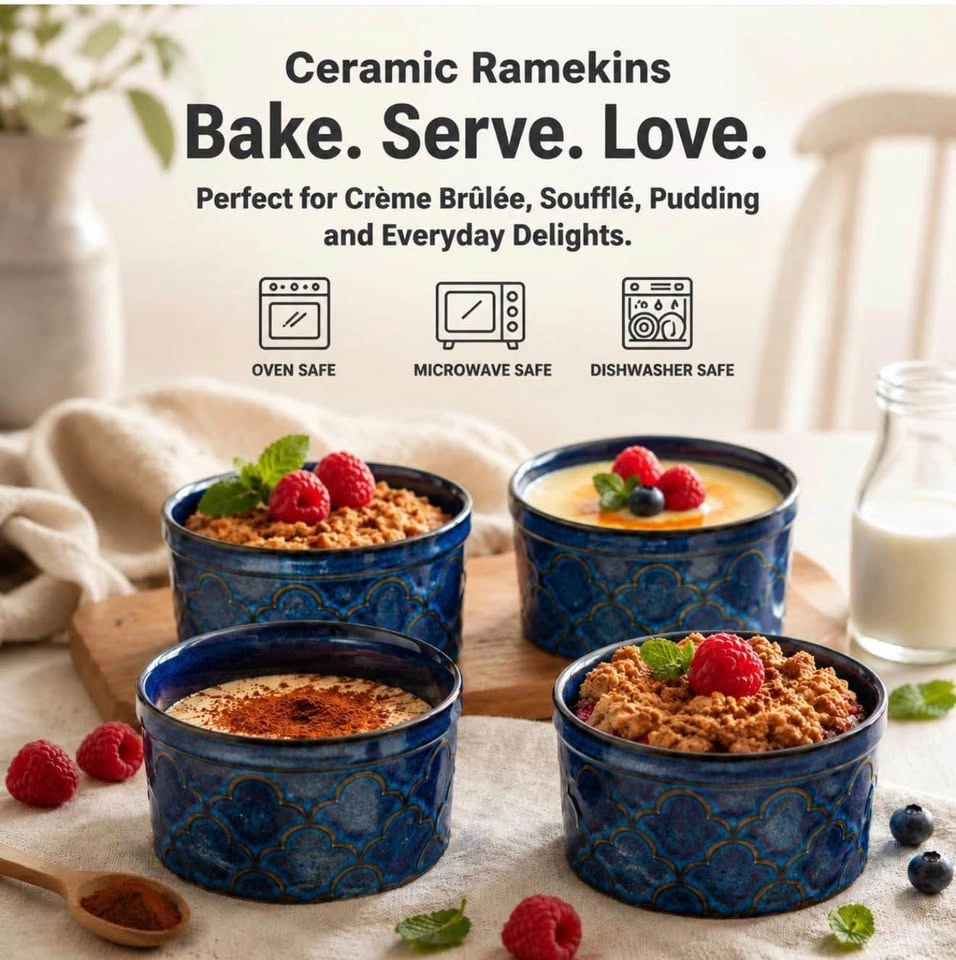 Ramekins Oven Safe, 8 oz Ramekin, Ceramic Dipping Bowls Set of 6 - photo 3