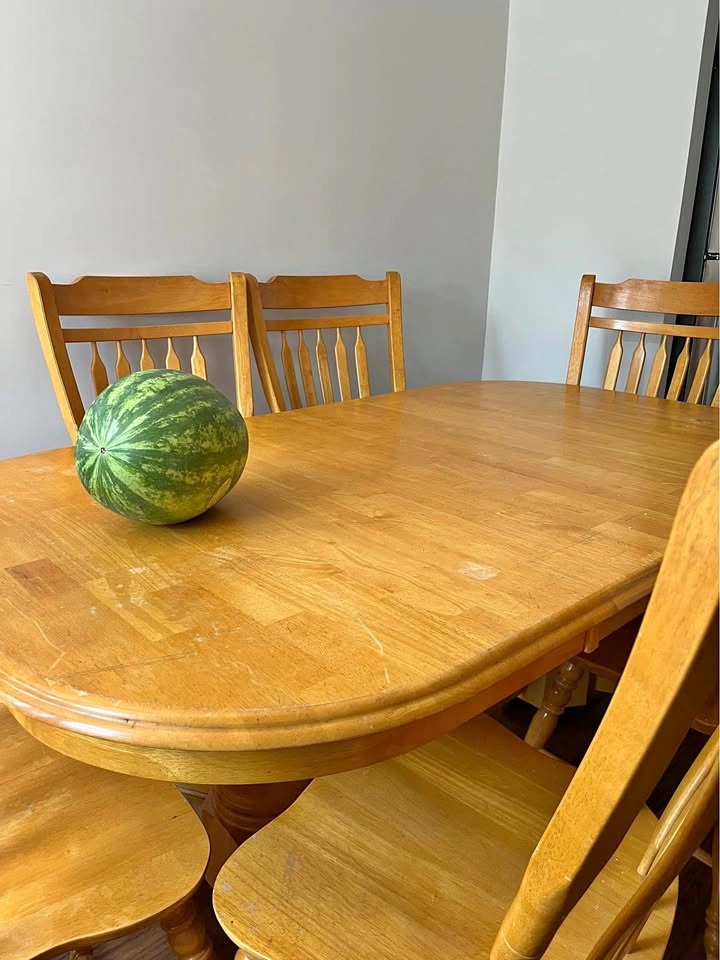 Solid Oak Dining Table (watermelon not included)