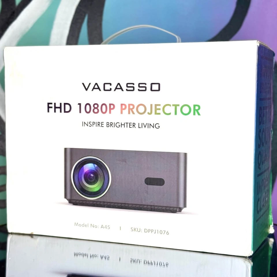 NEW VACASSO A45 FHD 1080P Projector w/ Remote & Accessories