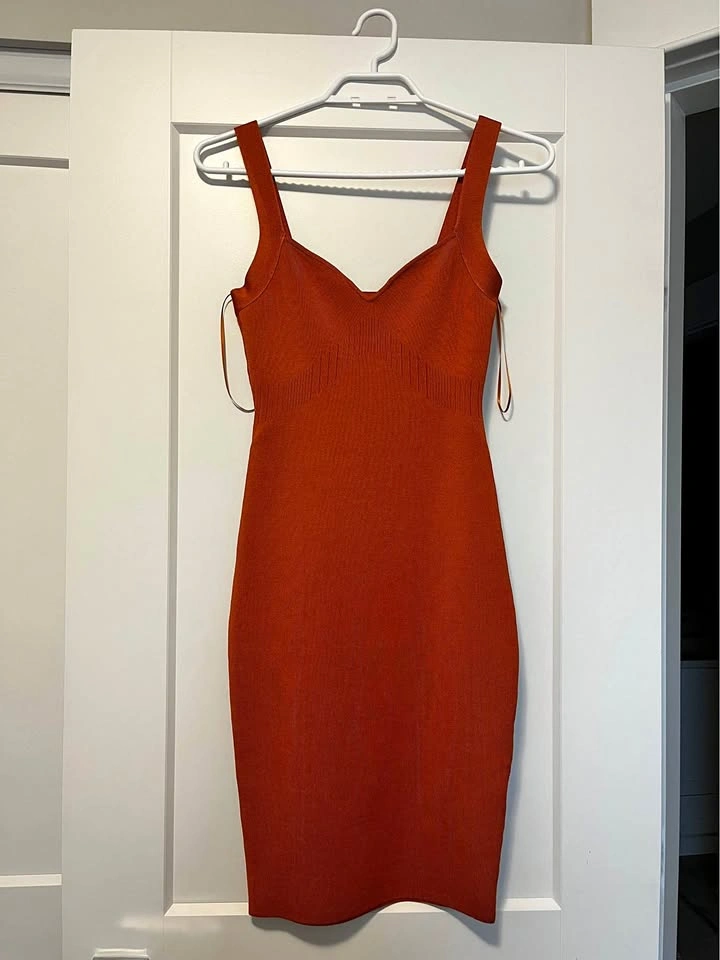 Guess Orange Ribbed Knit Bodycon Dress size S
