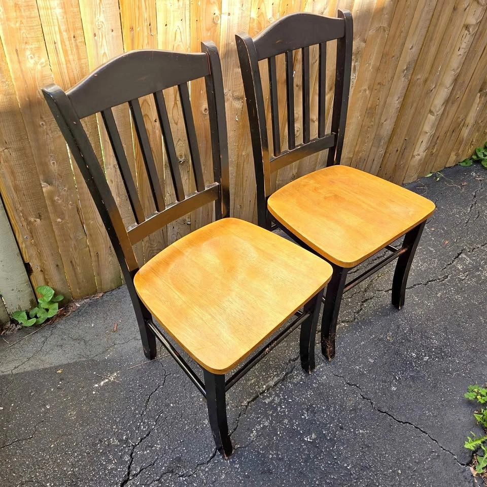 Pair of Two-Tone Solid Wooden Dining Chairs