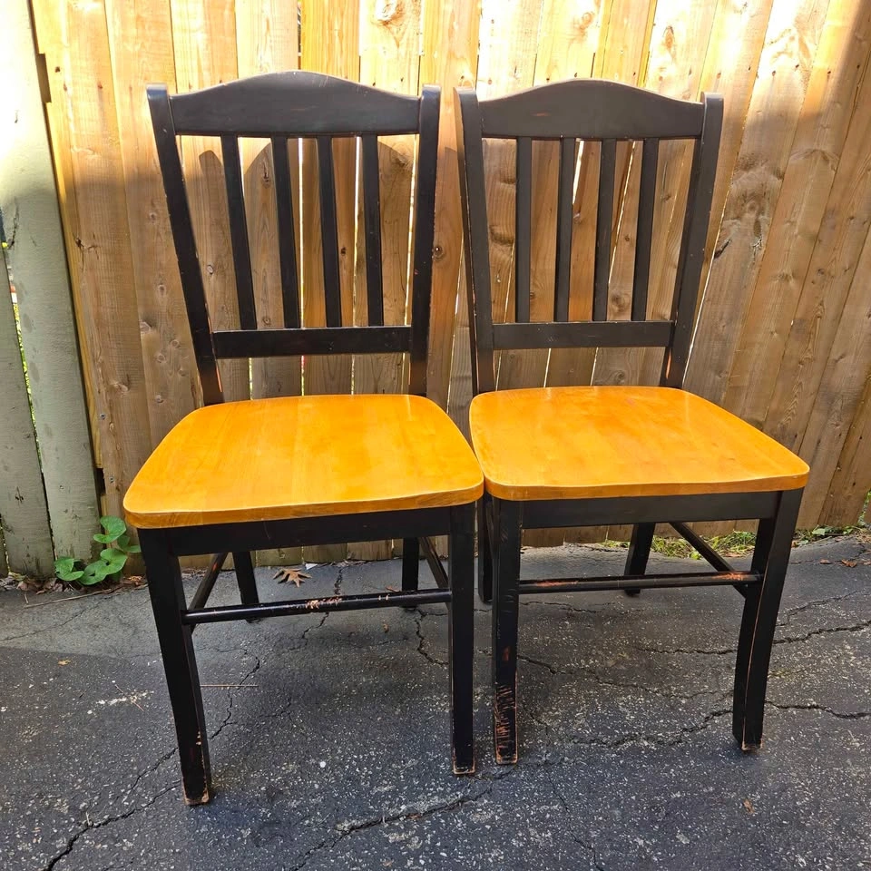Pair of Two-Tone Solid Wooden Dining Chairs - photo 2
