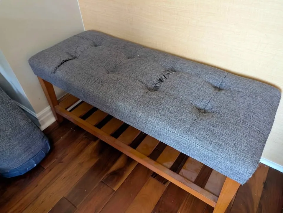 Grey Tufted Entryway Bench with Shoe Shelf