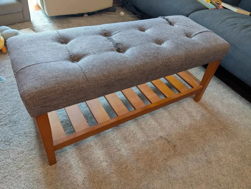 Grey Tufted Entryway Bench with Shoe Shelf - photo 3