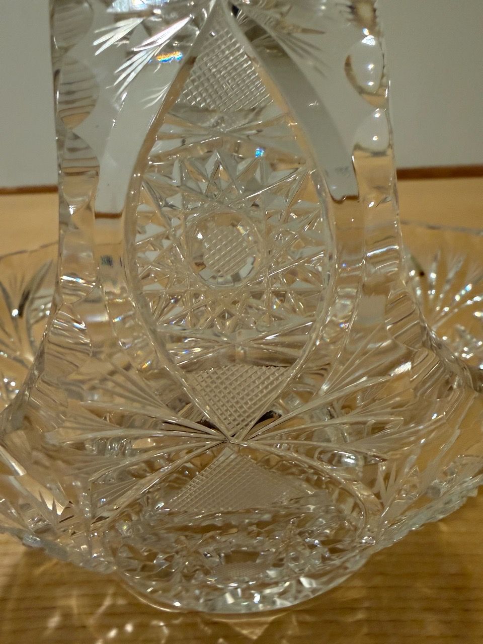 Beautiful Vintage Crystal Glass Fruit Bowl Basket with Handle - photo 4