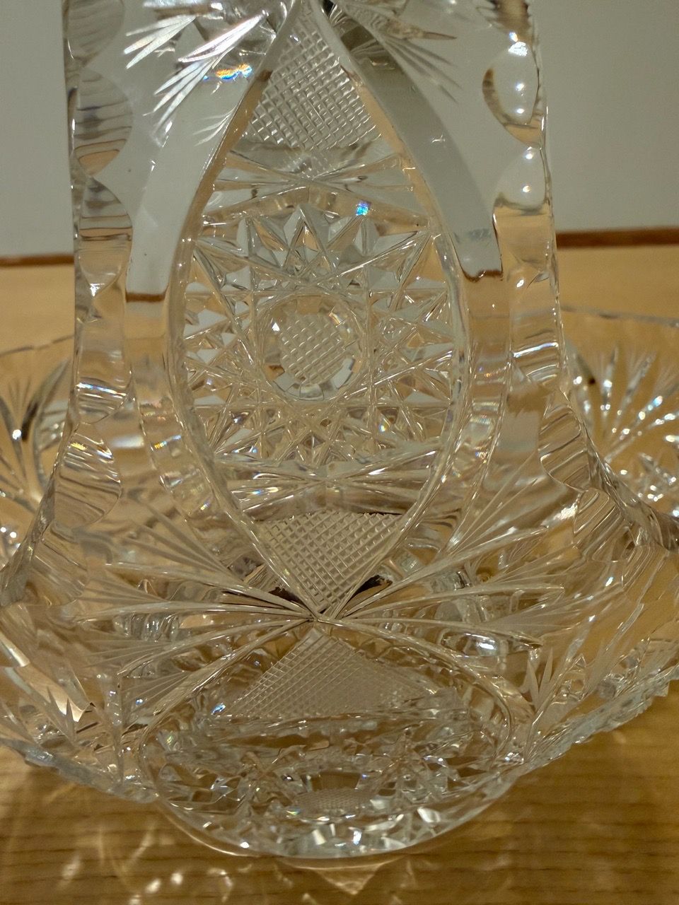 Beautiful Vintage Crystal Glass Fruit Bowl Basket with Handle - photo 5