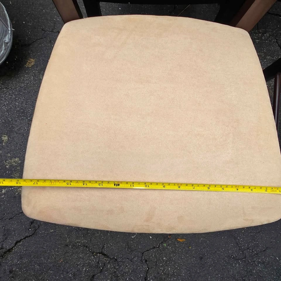 Set of 4 dark wood ladder-back dining chairs with light cream up - photo 3