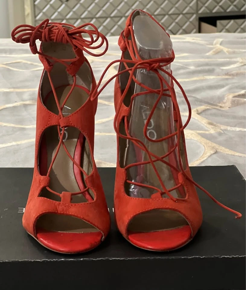 Aldo Salmon Suede Sandals Stiletto Heels
