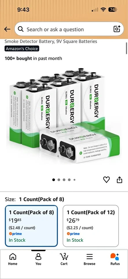 Durnergy 9V Alkaline Batteries