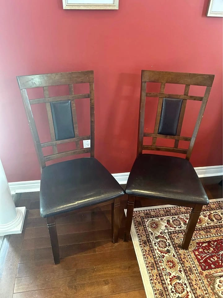 Set of 2 Wood Dining Chairs with Faux Leather Seats