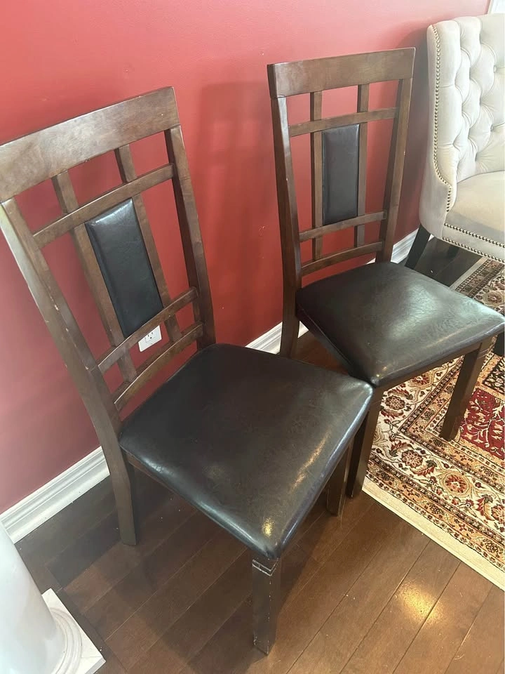 Set of 2 Wood Dining Chairs with Faux Leather Seats - photo 2