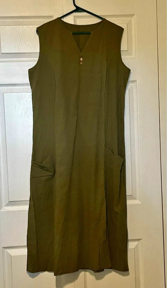 Women’s Cotten Linen Vneck Midi Dress