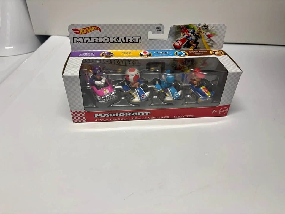 NEW Hot Wheels Mario Kart 4-Pack – Waluigi, Toad, Yoshi & Diddy