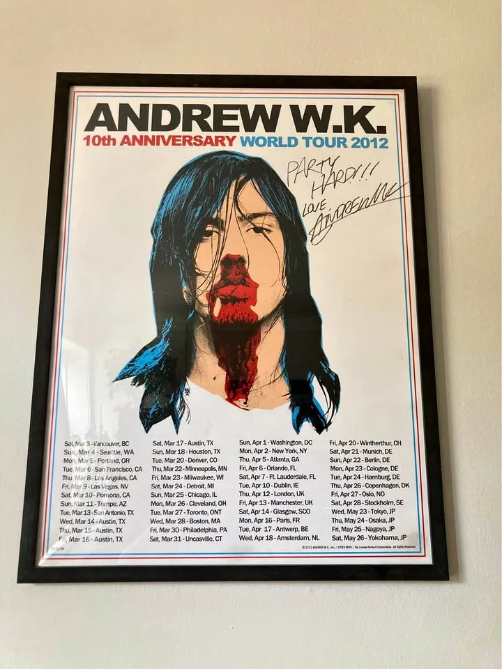 Framed Andrew WK Poster Signed 19x25 thumbnail