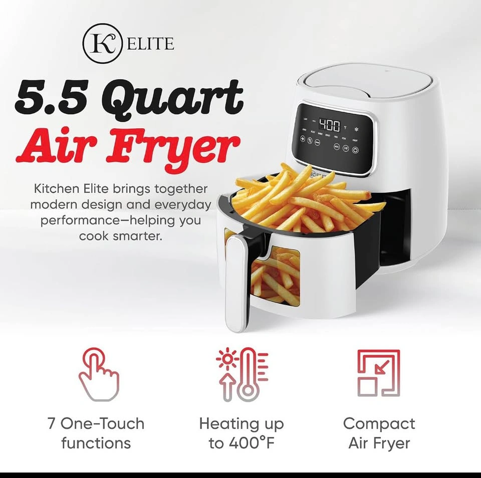 Kitchen Elite 5.5 Qt Digital Air Fryer, White - photo 3